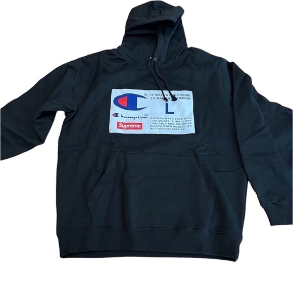 New Supreme Champion Label Jumbo Logo Hoodie Sz L - Picture 1 of 16